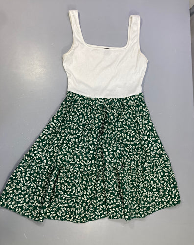 Robe débardeur blanc/vert fleuri, moins cher chez Petit Kiwi