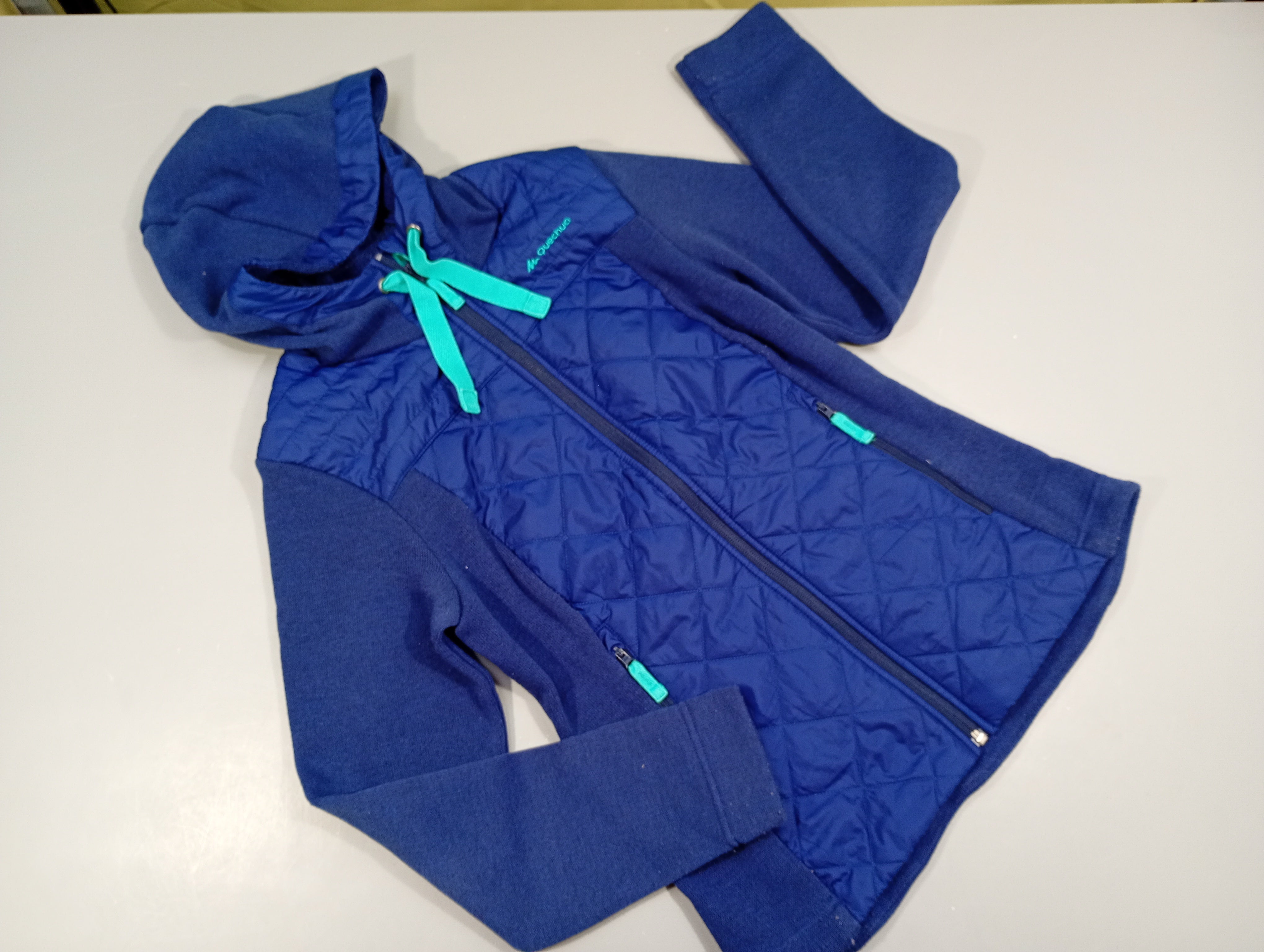 Gilet veste zippé à capuche bi-matière bleu , turquoise 