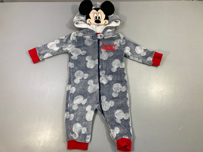 Pyjama velours zippé  à capuche gris  "Mickey Mousse", moins cher chez Petit Kiwi