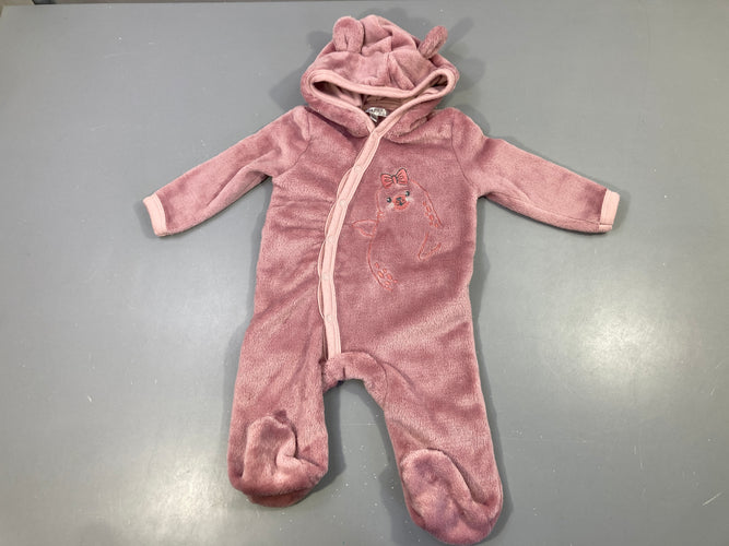 Pyjama  Bub'l  velours rose à capuche , phoque avec petit noeud, moins cher chez Petit Kiwi