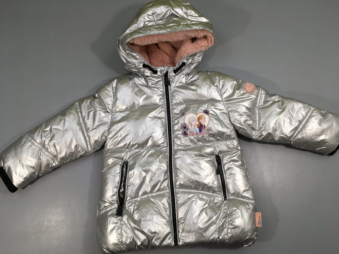 Doudoune argentée zippée reine des neiges à capuche, moins cher chez Petit Kiwi