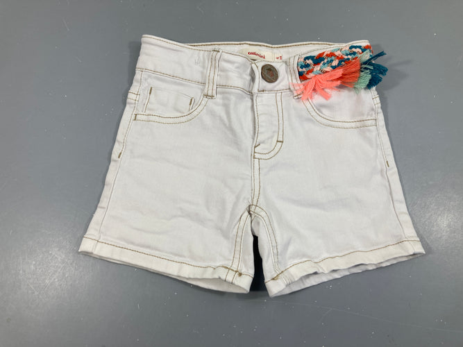 Short en jean blanc bord textiles ceinture tressé-Auréole passant arrière droit, moins cher chez Petit Kiwi