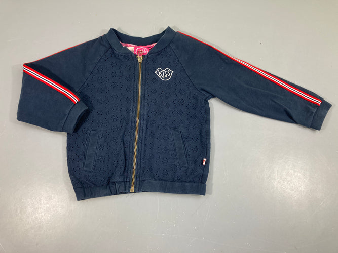 Sweat bleu foncé broderie KIss, moins cher chez Petit Kiwi