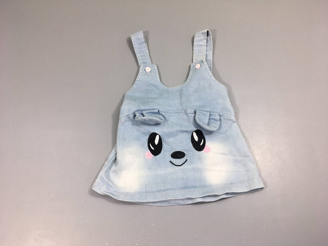Robe salopette en jean clair oreilles sourire, moins cher chez Petit Kiwi