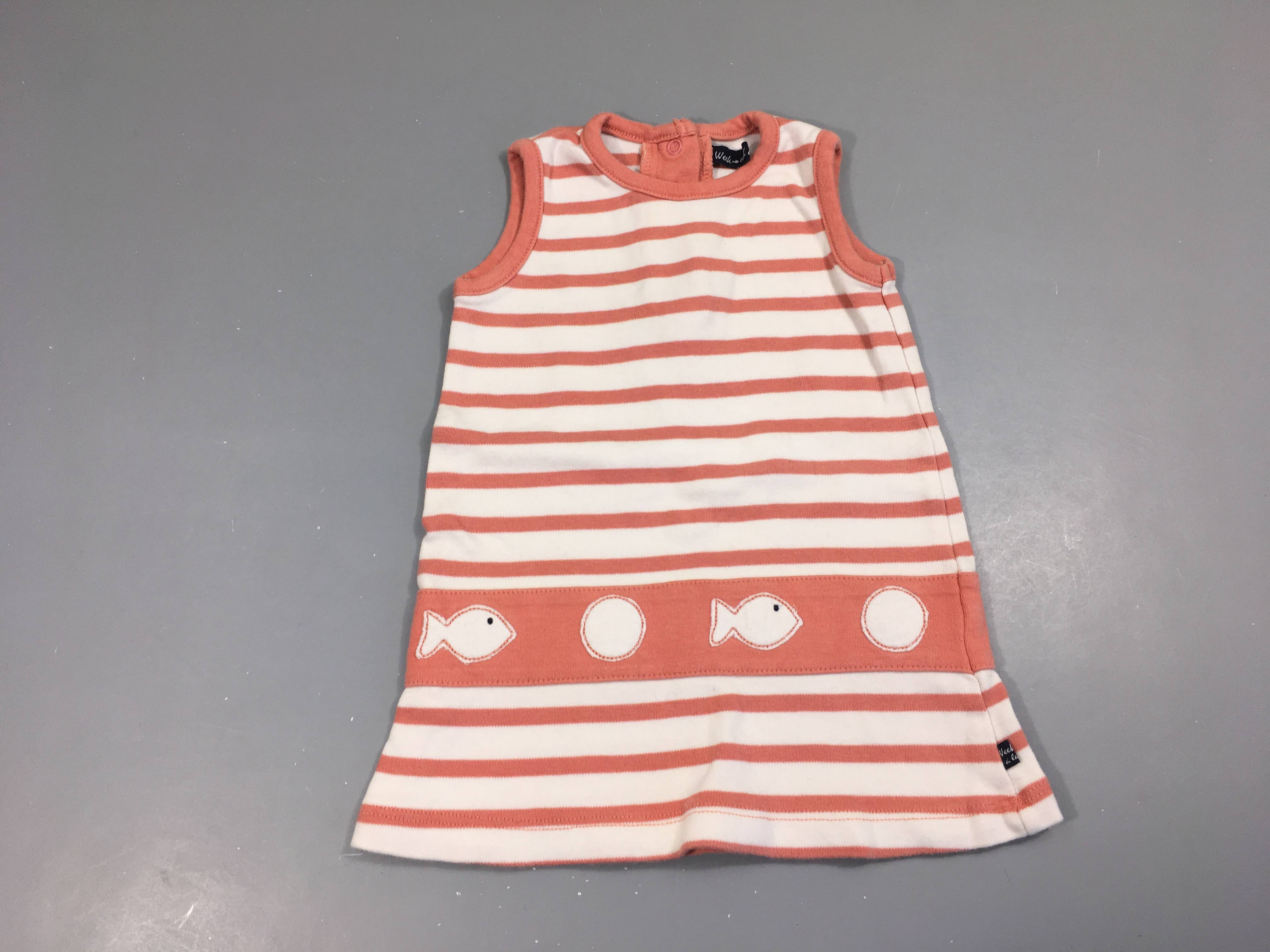 Robe s.m molleton blanc rayé saumon foncé poissons