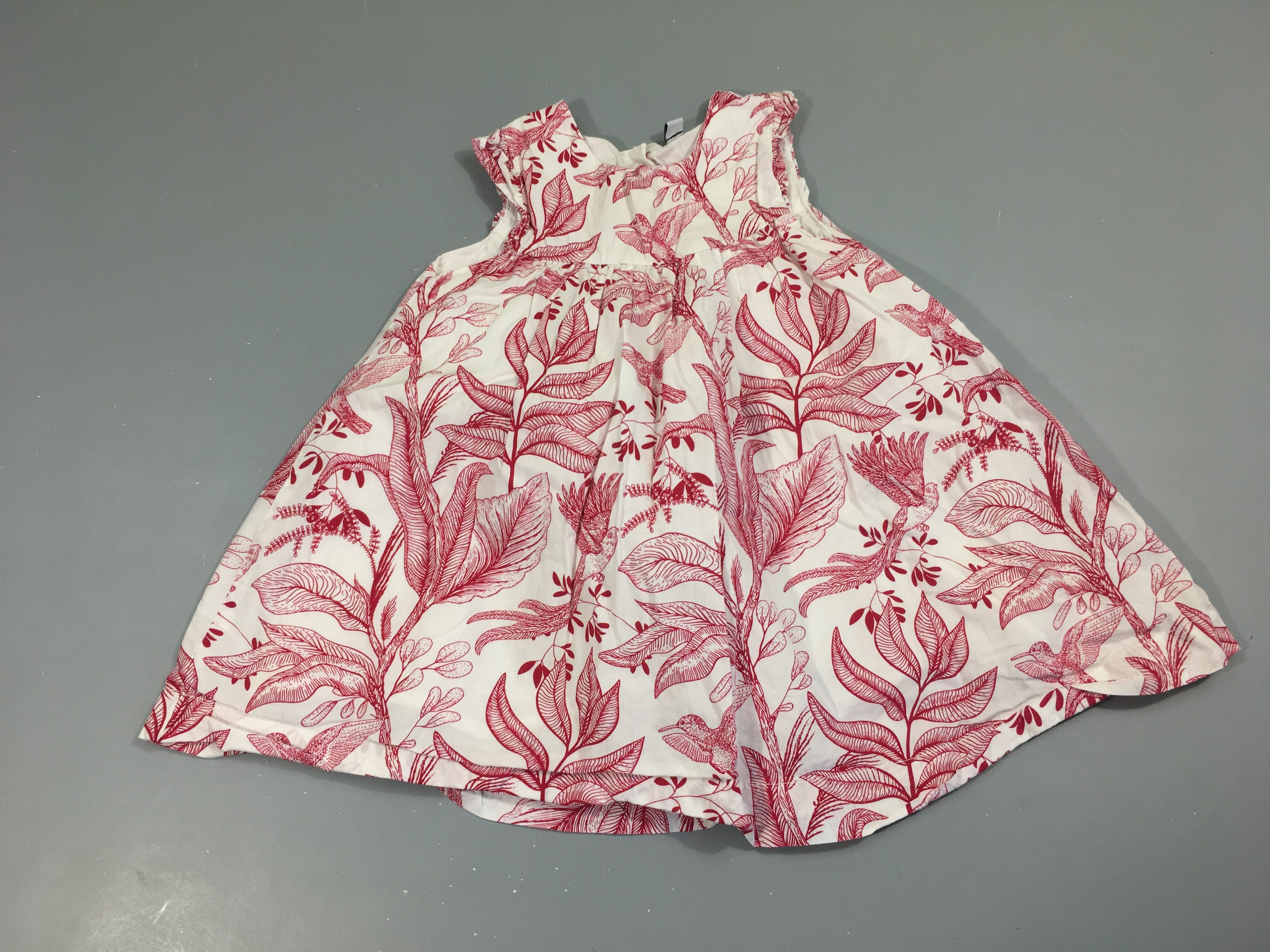 Robe s.m blanche feuillage rose foncé 100%Coton