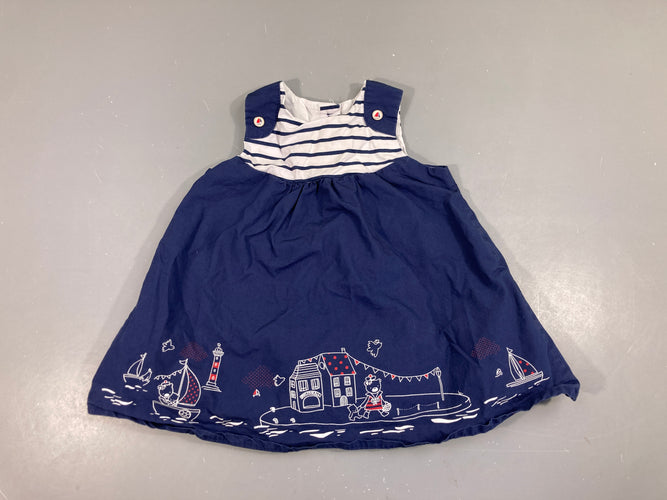 Robe s.m coton bleu foncé bateau bas doublé tulle, moins cher chez Petit Kiwi
