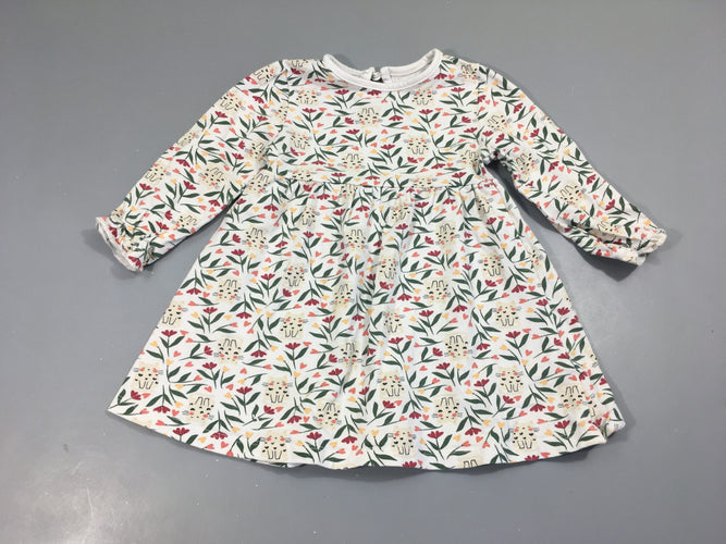 Robe m.l jersey blanc chat feuillage, moins cher chez Petit Kiwi