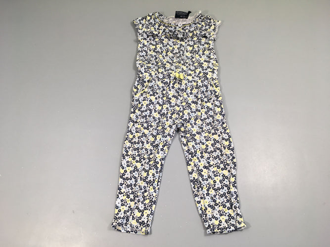 Combinaison jersey blanche fleurie bleu-jaune, moins cher chez Petit Kiwi