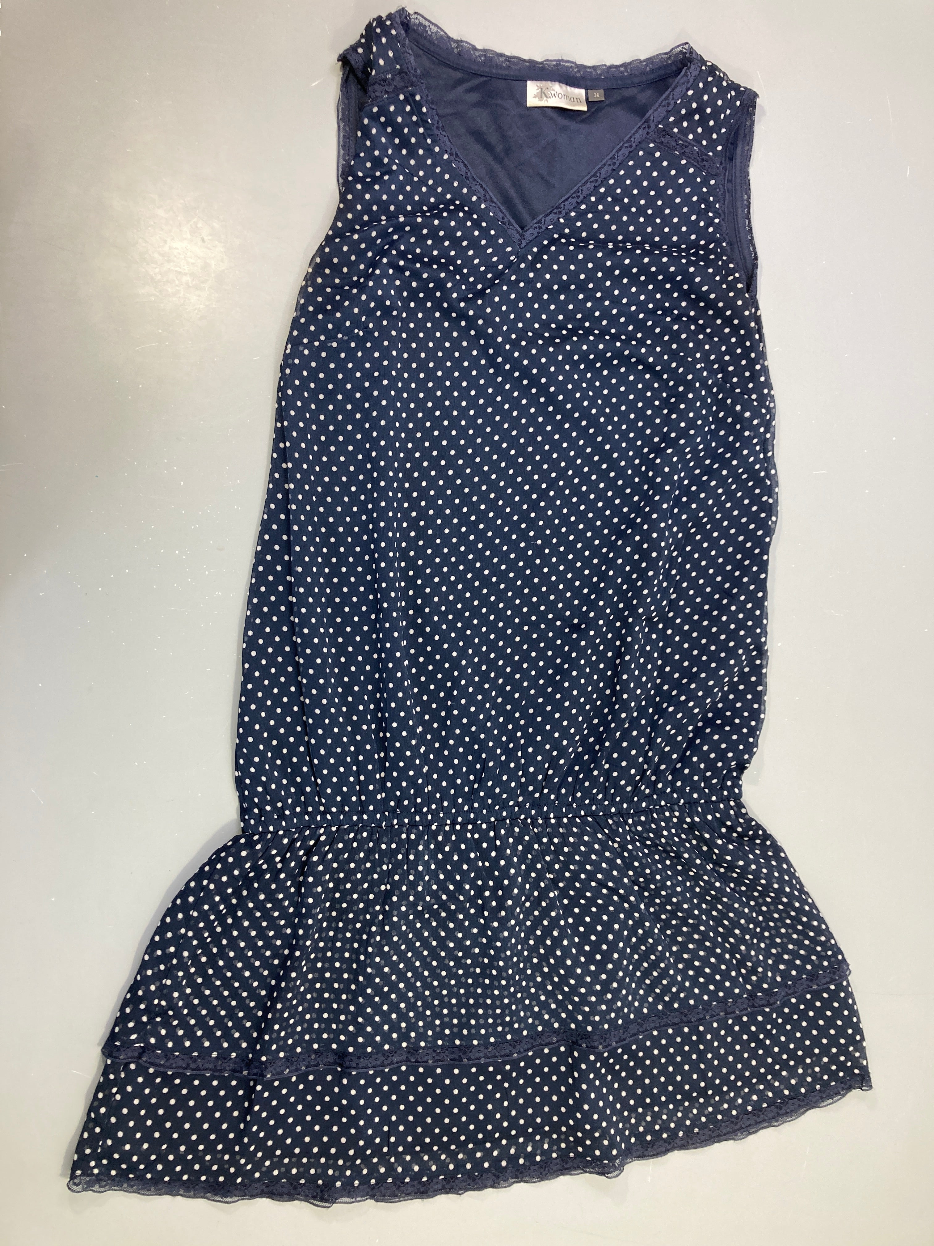 Robe m.c de grossesse bleu marine à pois blancs . K Woman