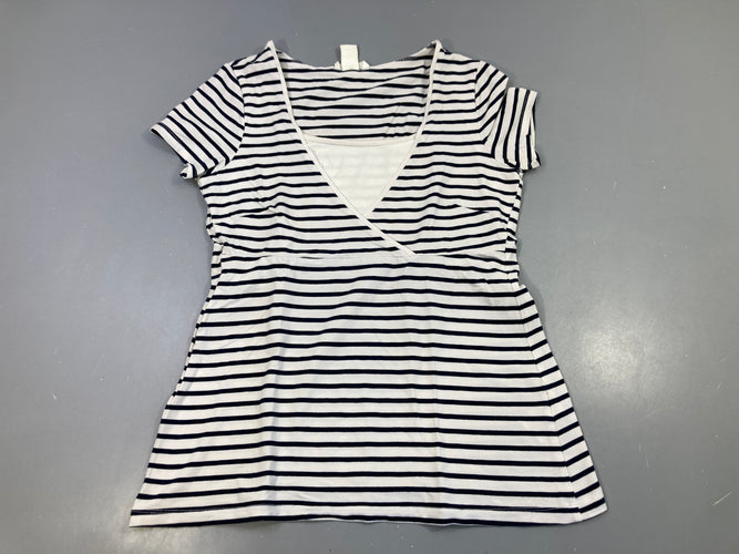 T-shirt m.l de grossesse blanc rayé bleu marine, moins cher chez Petit Kiwi