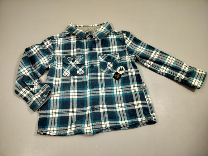 Chemise m.l  flanelle à carreaux bleu et blanc , gris  100% coton, moins cher chez Petit Kiwi