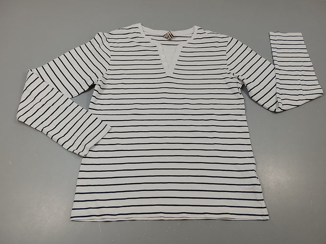 T-shirt m.l blanc rayé bleu marine, 3 petits boutons, moins cher chez Petit Kiwi