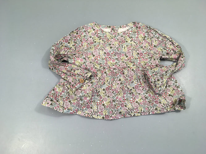 Blouse ml blanc fleurie vieux-rose-jaune-kaki, moins cher chez Petit Kiwi