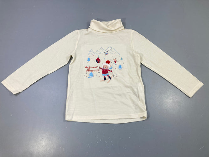 T-shirt m.l col roulé blanc, skieuse "Au sommet des montagnes ", moins cher chez Petit Kiwi
