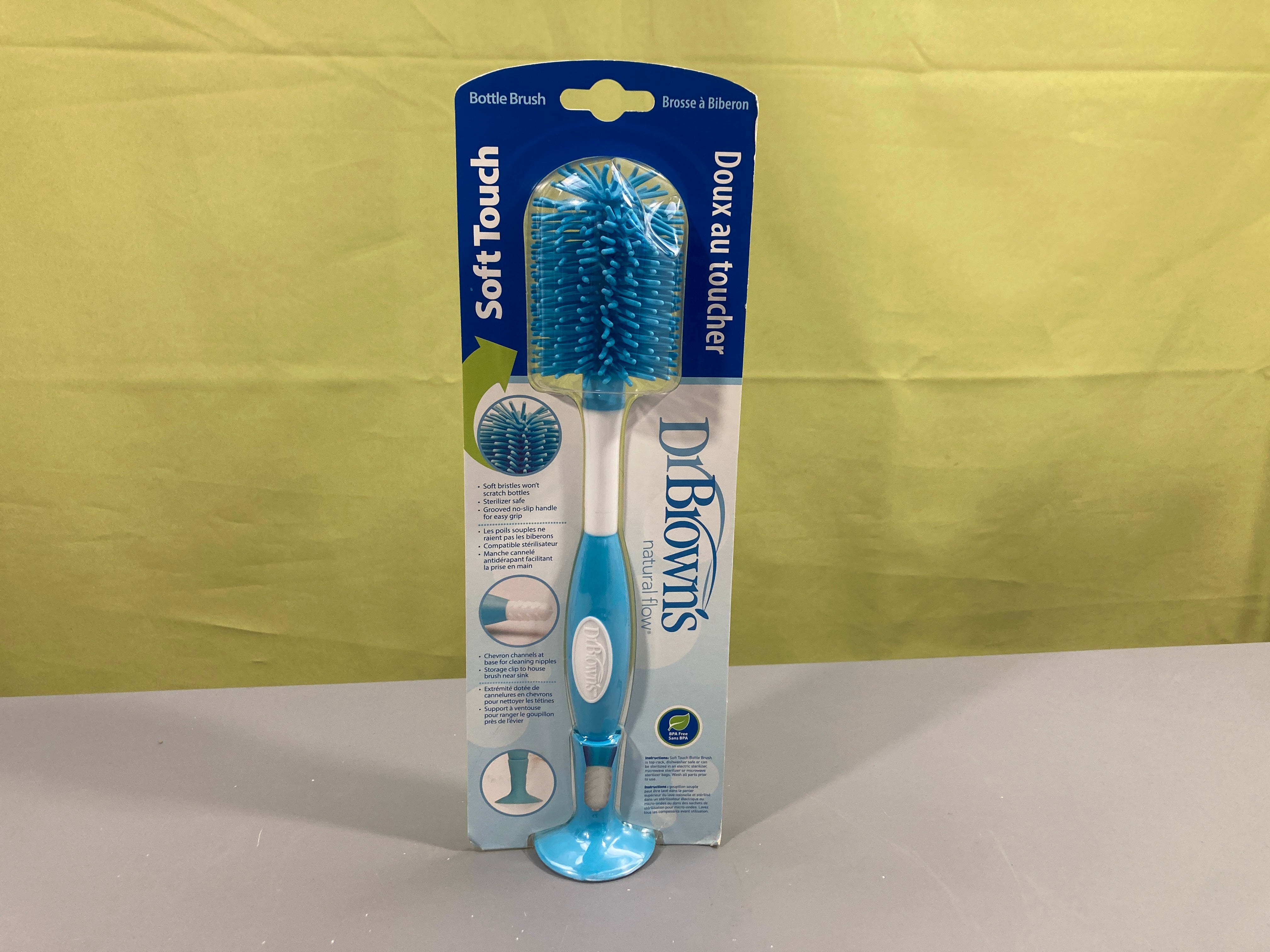 NEUF Brosse à biberon silicone bleu Dr Browns