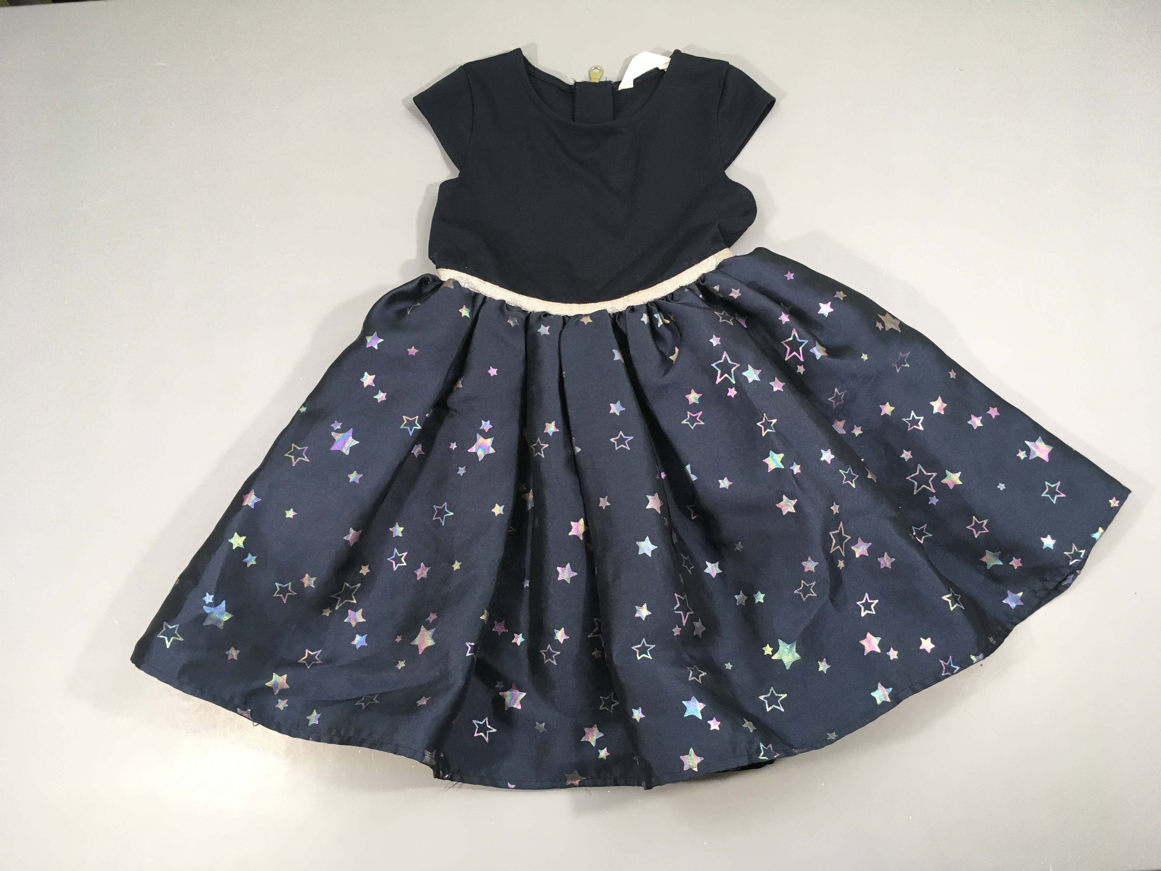 Robe m.c bleu marine bas satiné étoiles holographiques