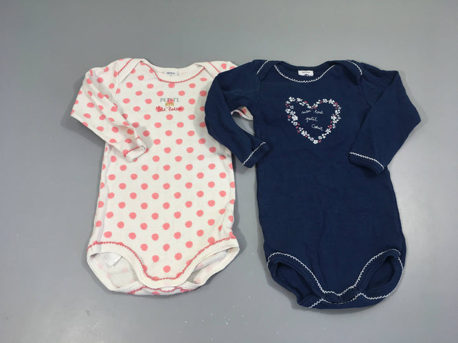 2 Bodies m.l bleu/blanc fleurs pois, moins cher chez Petit Kiwi