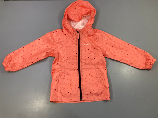 Veste à capuche coupe-vent saumon à motifs camping, zip mauve, moins cher chez Petit Kiwi