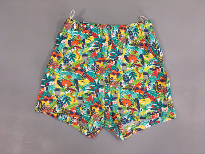 Short jersey feuillage multicolore et animaux, moins cher chez Petit Kiwi