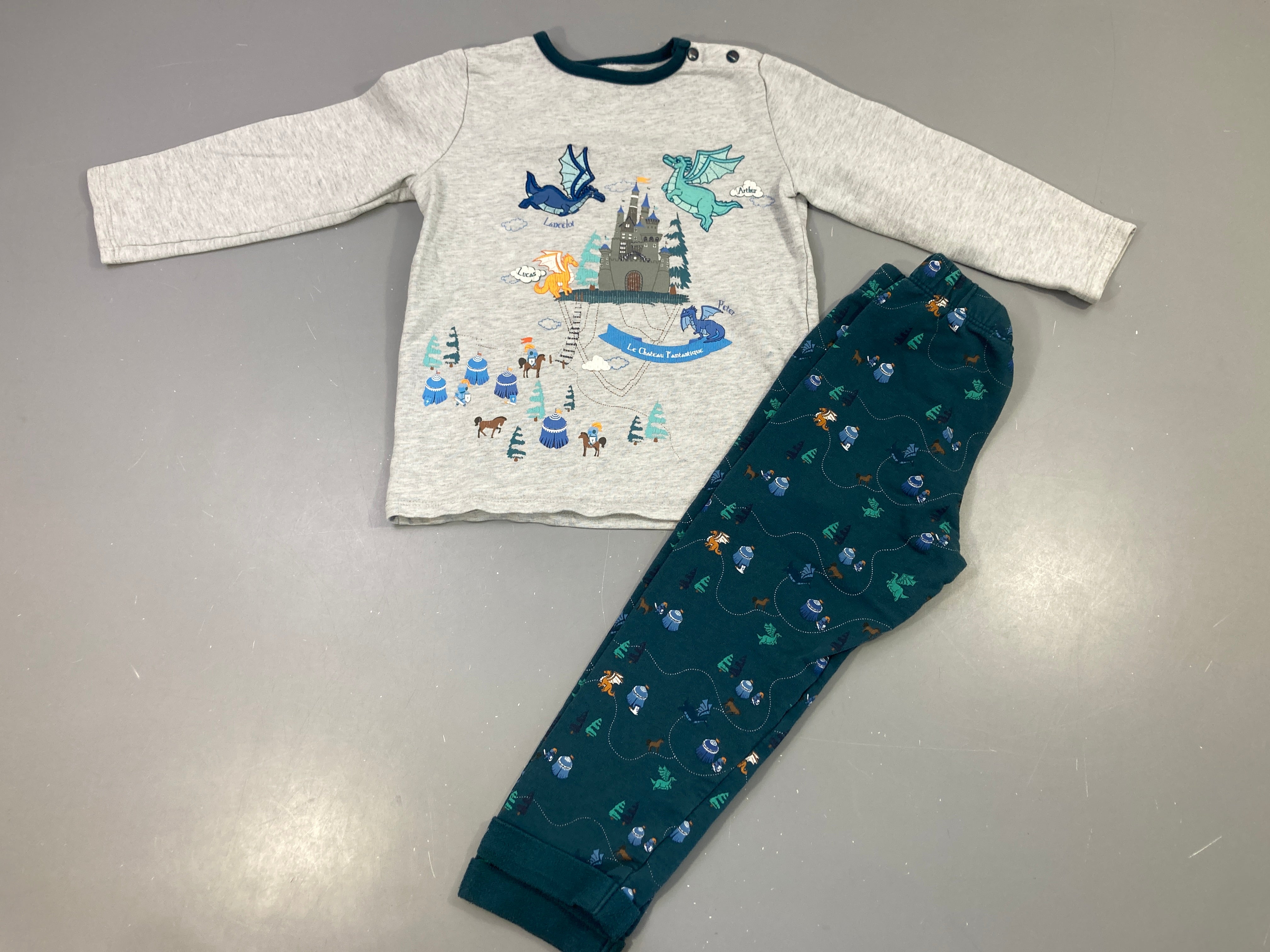 Pyjama 2pc molleton gris/vert 