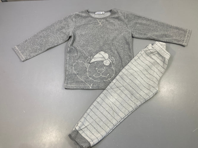 Pyjama 2pc velours gris chiné ourson, moins cher chez Petit Kiwi