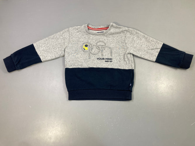 Sweat bicolore gris/marine "Open your mind", moins cher chez Petit Kiwi