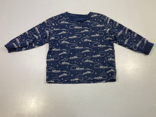 T-shirt m.l marine motif petit train (taille estimée, pas d'étiquette), moins cher chez Petit Kiwi