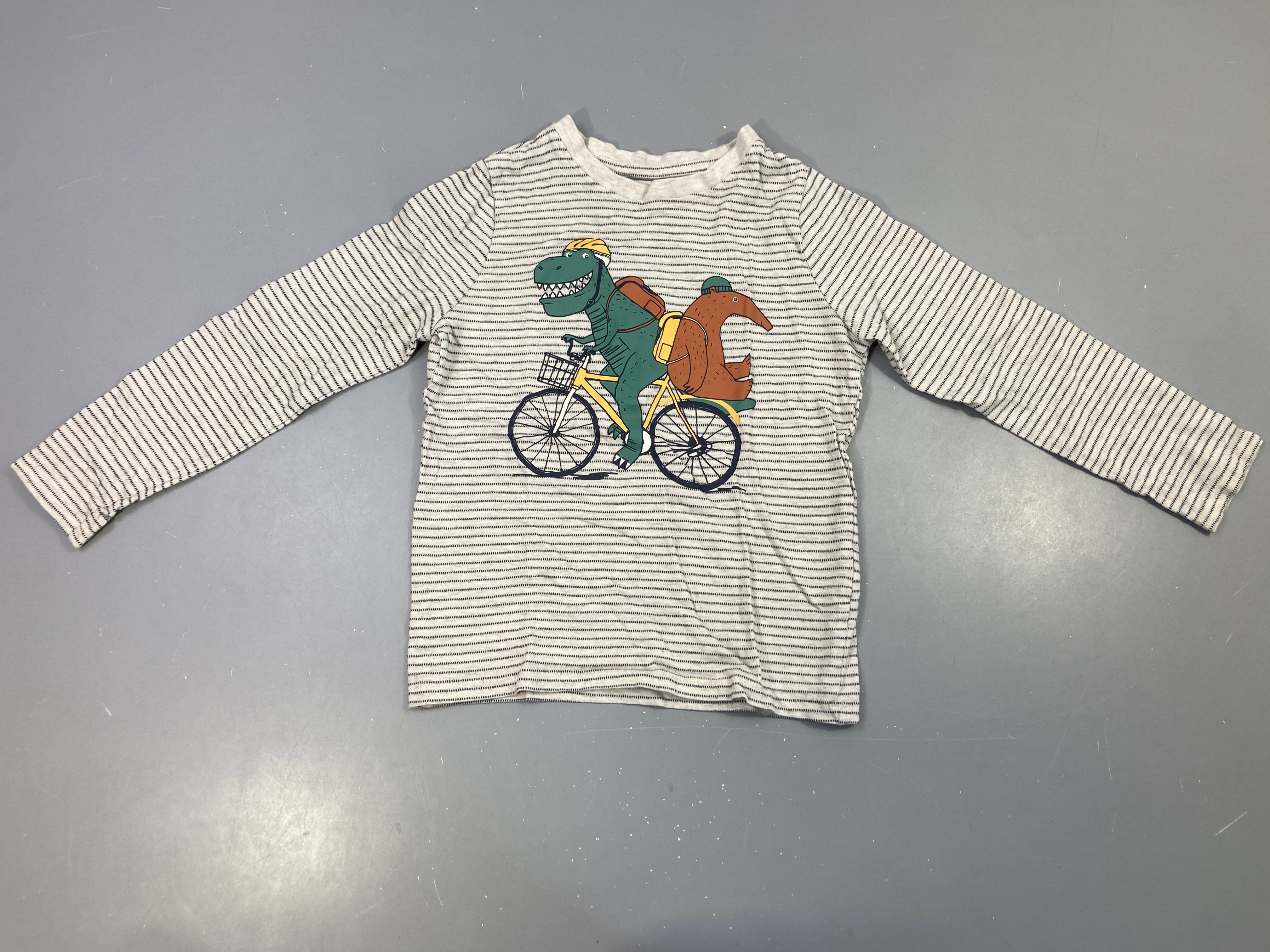 T-shirt m.l rayé dinosaure à vélo