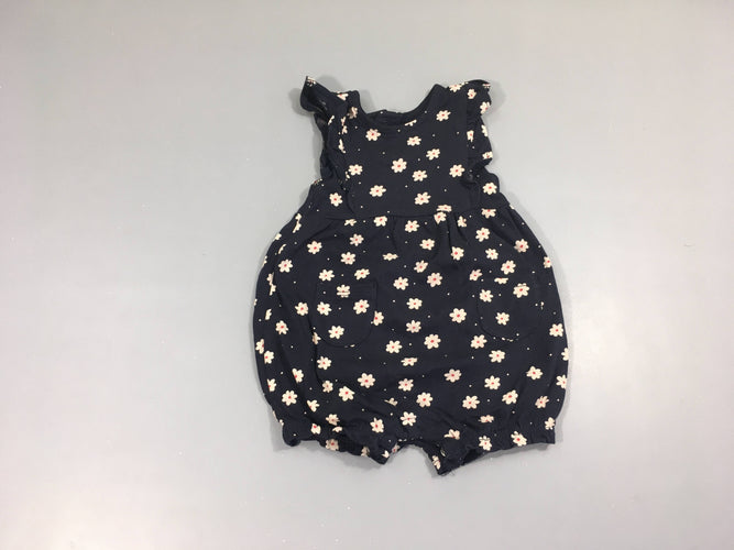 Combishort jersey bleu marine fleurs, moins cher chez Petit Kiwi