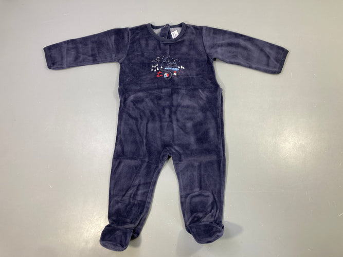 Pyjama velours bleu marine motif montagne, moins cher chez Petit Kiwi
