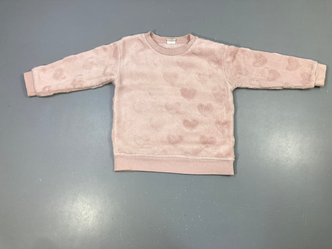 Pull velours rose motif cœurs, moins cher chez Petit Kiwi