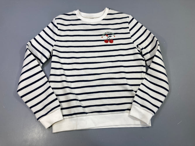 Sweat blanc rayé  bleu marine ,cerise pailletée, moins cher chez Petit Kiwi