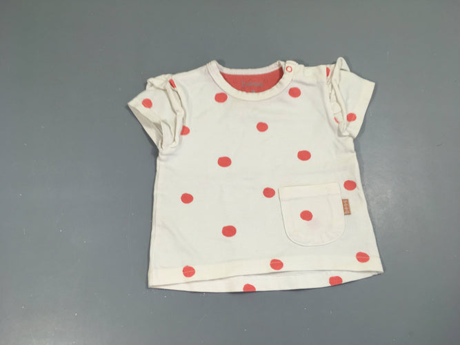 T-shirt m.c blanc pois roses, moins cher chez Petit Kiwi