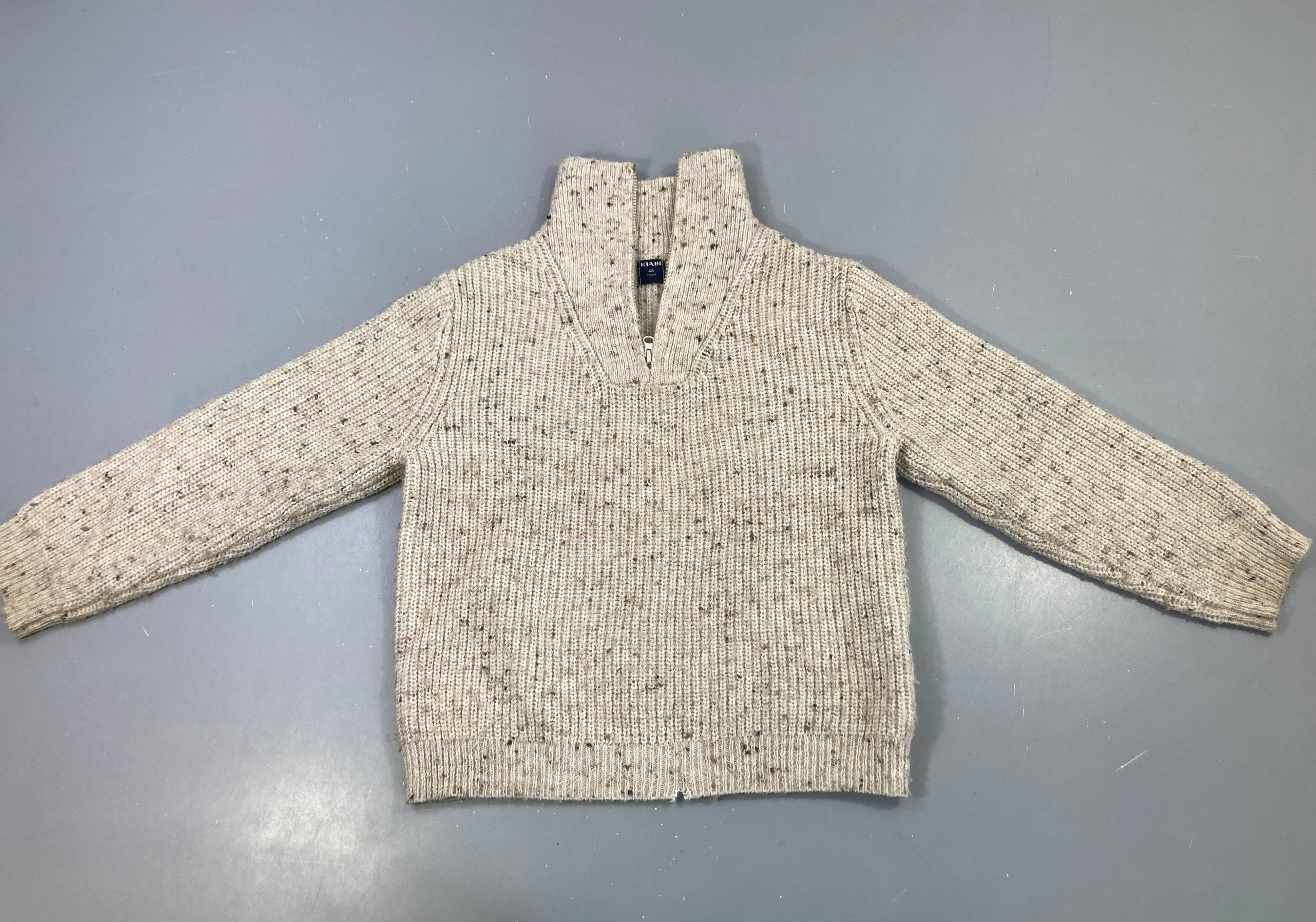 Pull zippé col montant beige chiné