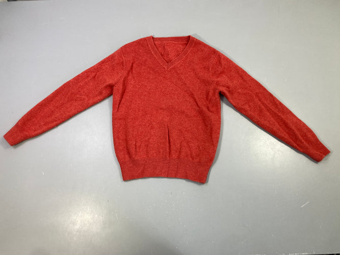 Pull col V orange chiné, 80% laine, 10% cachemire, moins cher chez Petit Kiwi