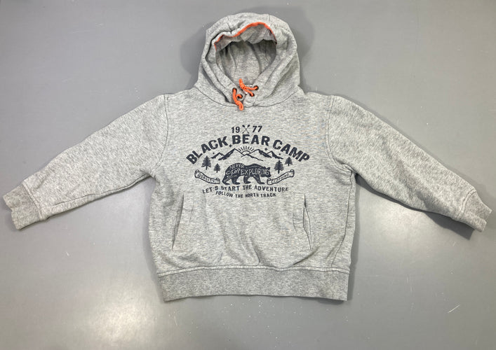 Sweat capuche gris "Black Bear Camp", légèrement bouloché, moins cher chez Petit Kiwi