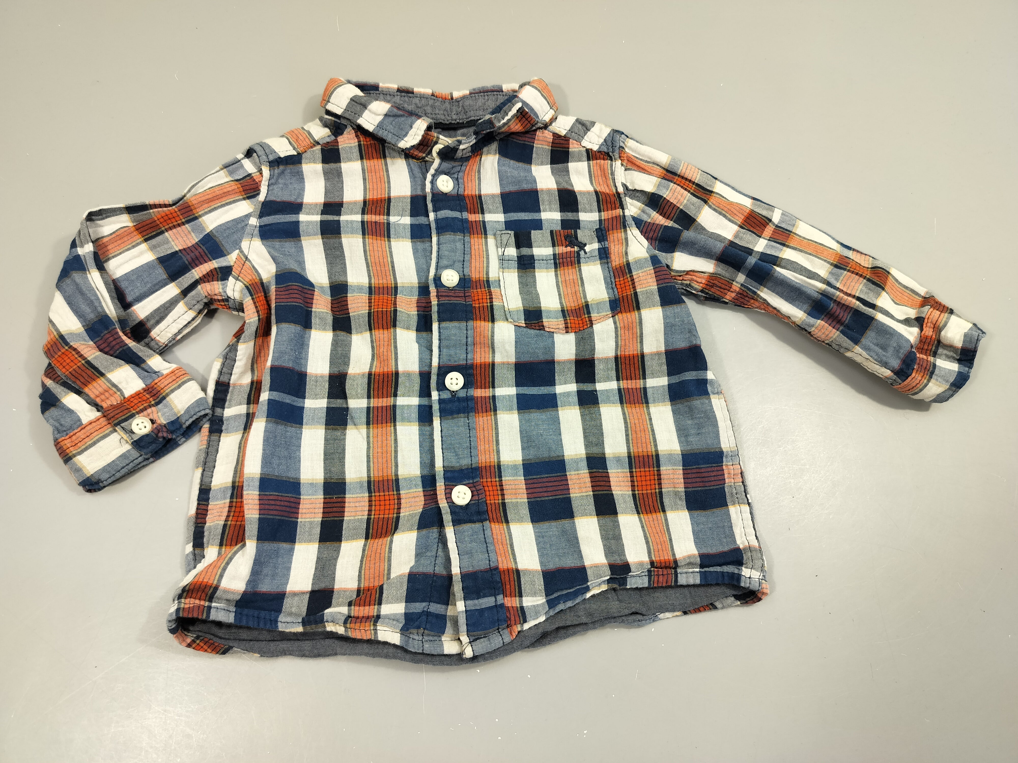 Chemise m.l à carreaux bleu marine, rouge, blanc  100% coton