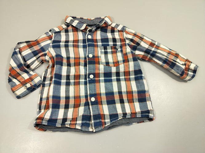 Chemise m.l à carreaux bleu marine, rouge, blanc  100% coton, moins cher chez Petit Kiwi