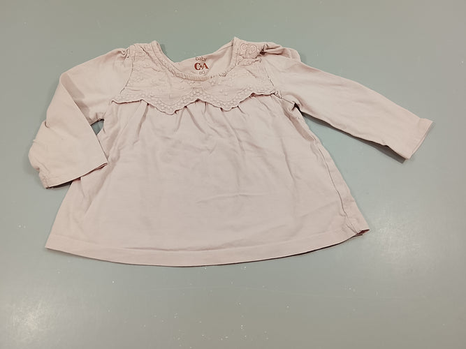 T-shirt m.l rose pâle, grand col, moins cher chez Petit Kiwi