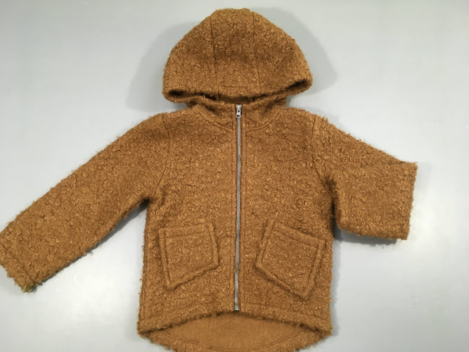 Gilet à capuche peluche ocre, moins cher chez Petit Kiwi