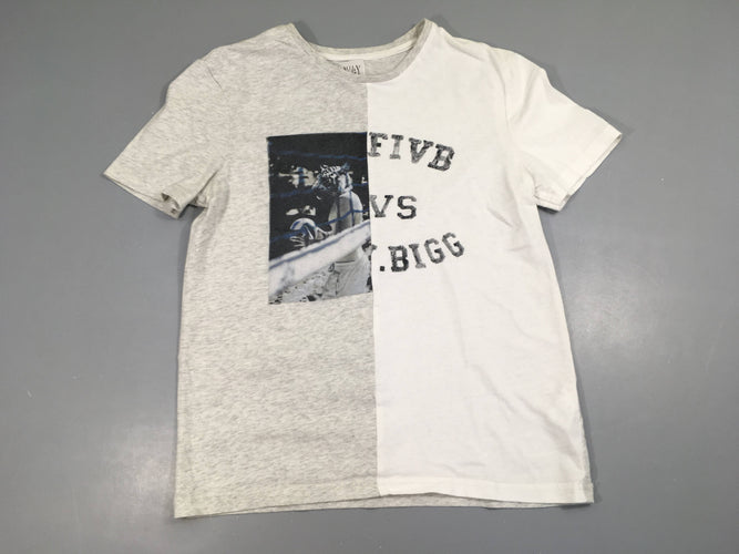 T-shirt m.c blanc-gris félin, moins cher chez Petit Kiwi