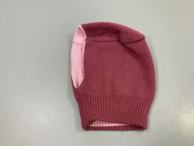 Cagoule tricot bordeaux/rose, boulochée, moins cher chez Petit Kiwi