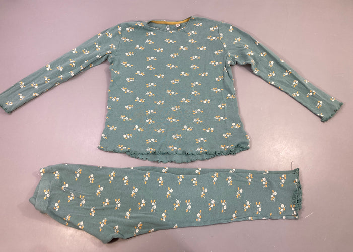 Pyjama 2 pièces jersey vert fleuri, bouloché, moins cher chez Petit Kiwi