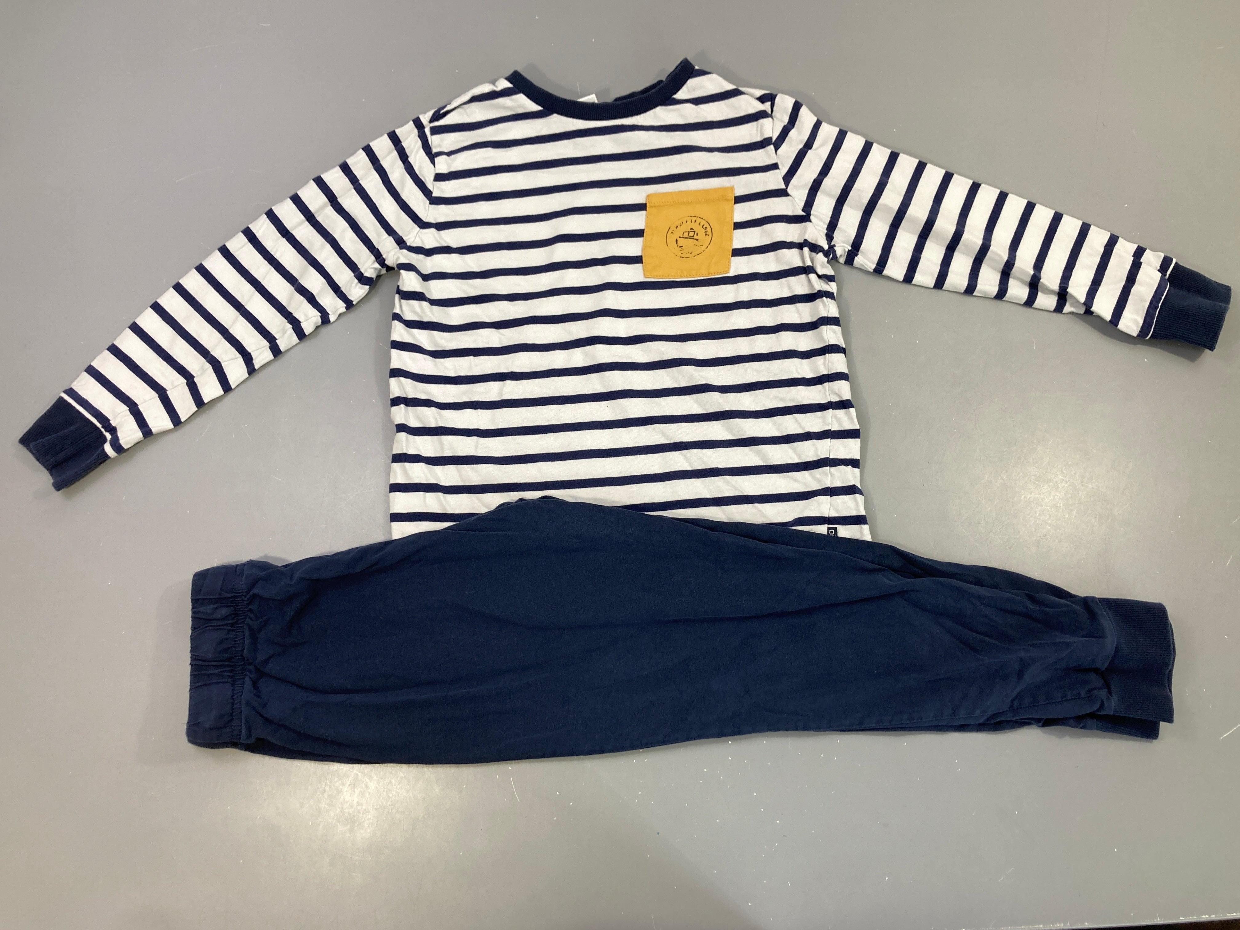 Pyjama 2 pièces jersey rayé marine/blanc