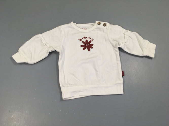 Sweat fin blanc fleurs brodées, moins cher chez Petit Kiwi