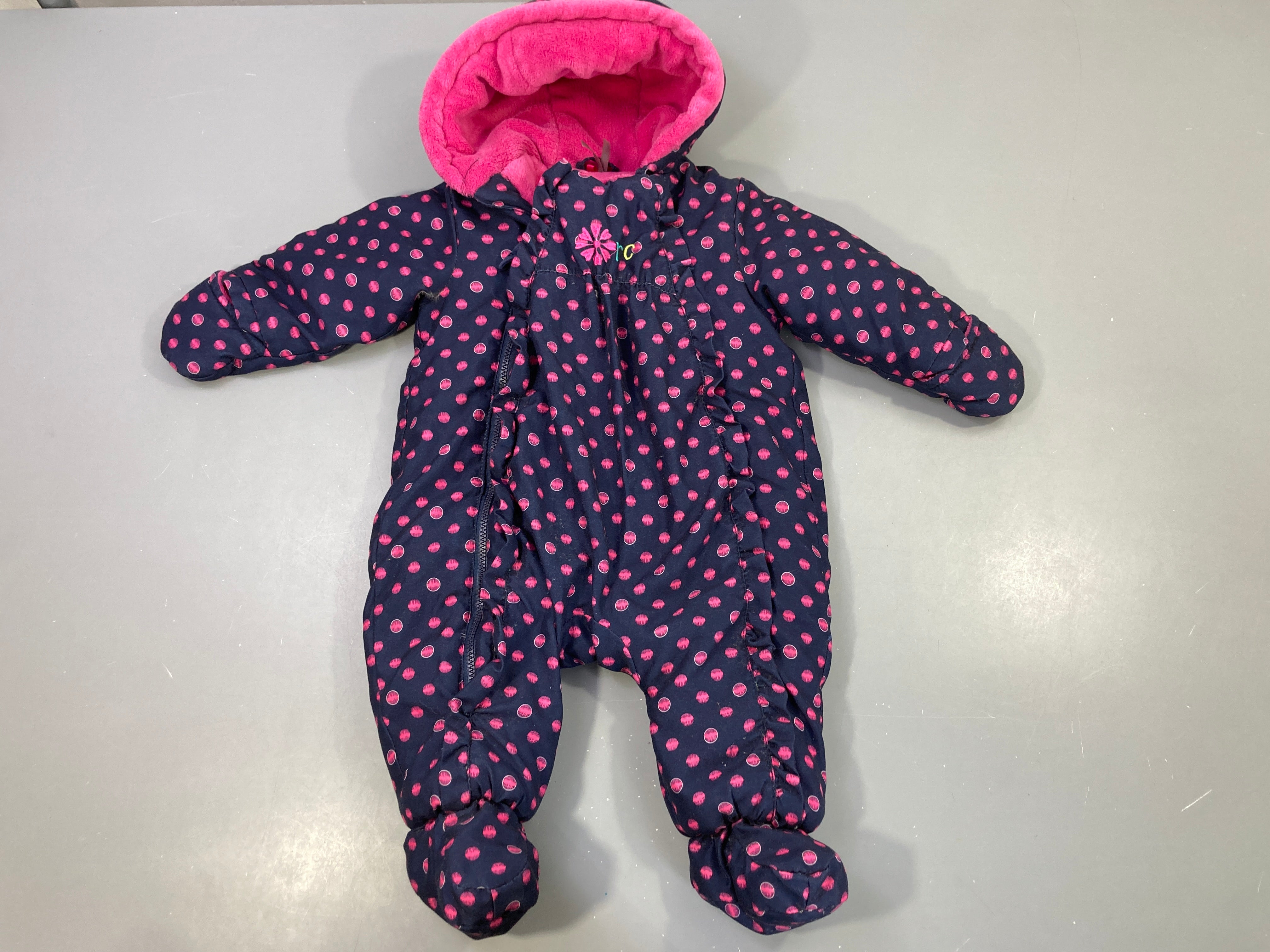 Combinaison pilote marine pois roses à capuche doublé velours