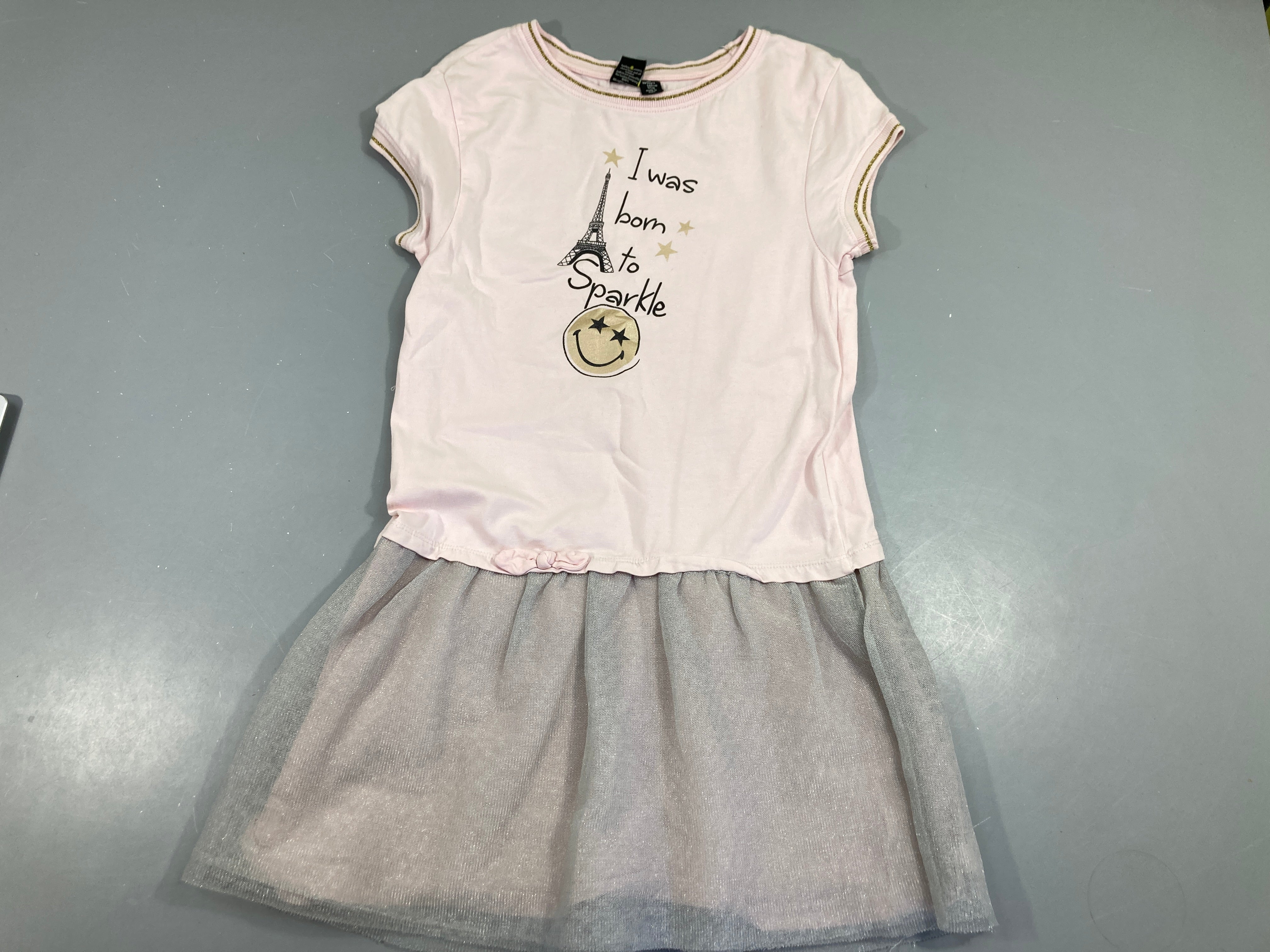 Robe m.c  jersey rose bas tulle gris clair, Smiley world
