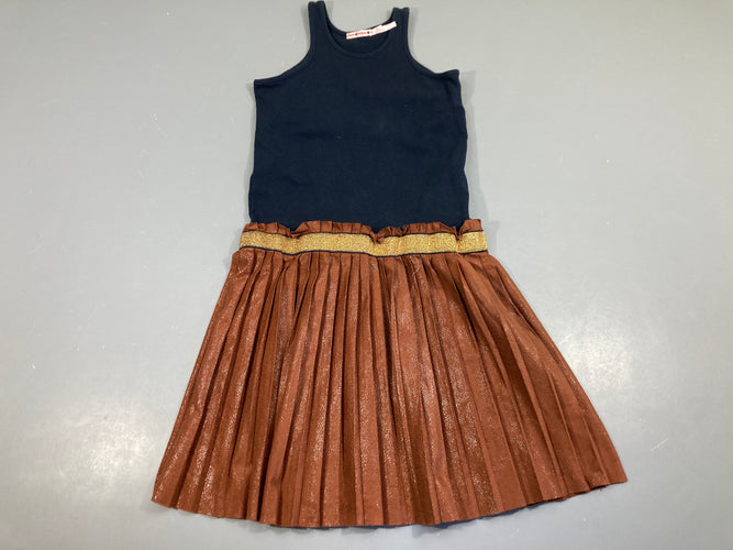 Robe s.m haut jersey bleu foncé, bas plissé brun, moins cher chez Petit Kiwi