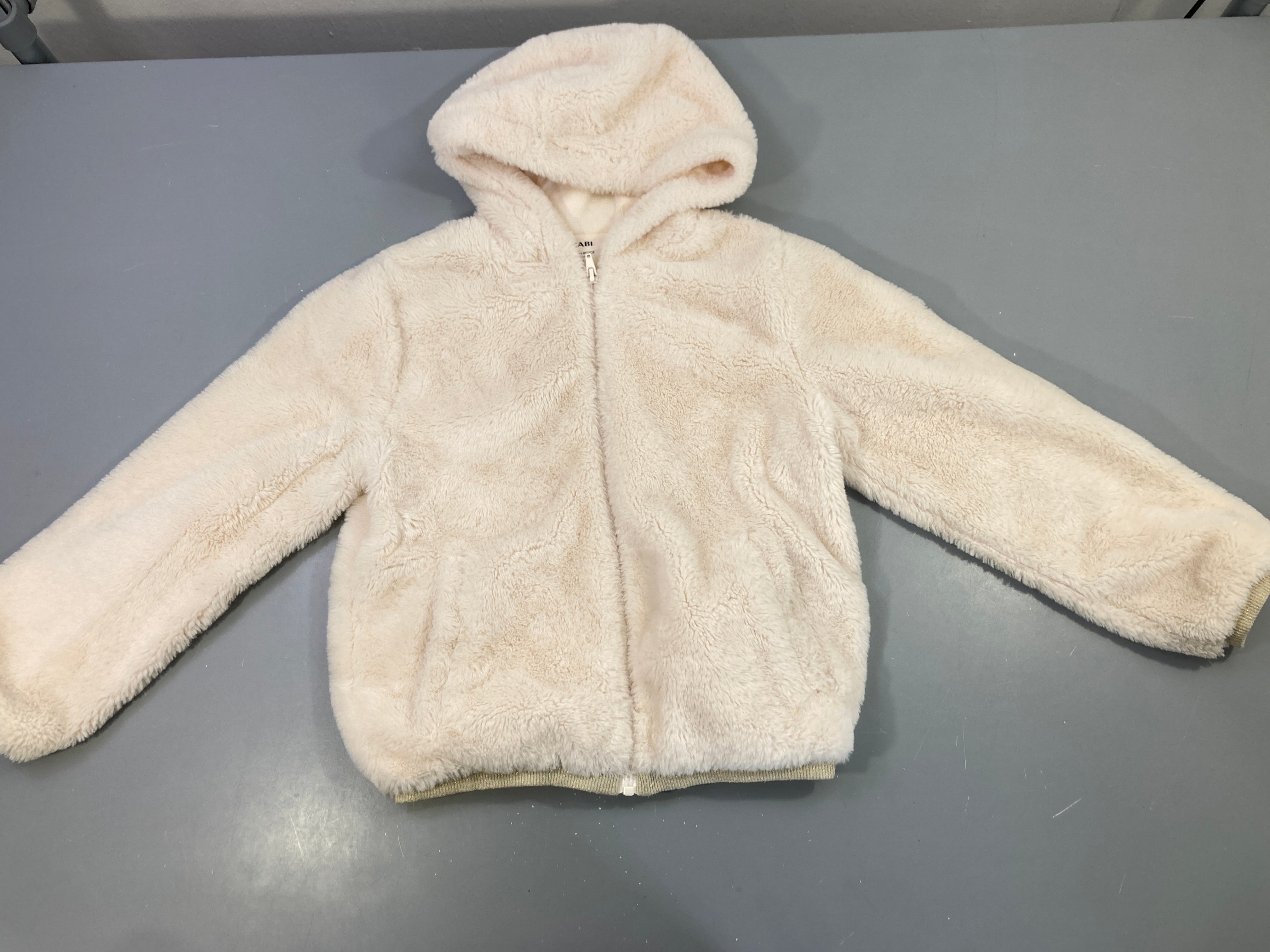 Veste peluche écrue capuche